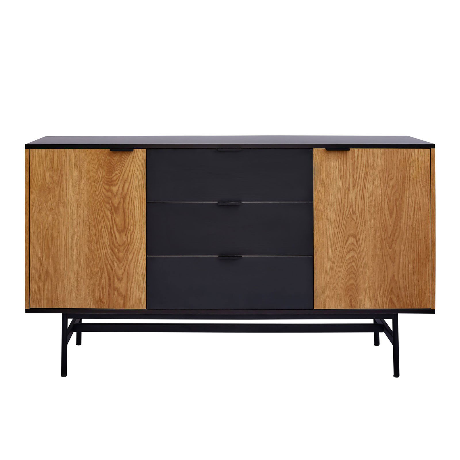 Contemporary Modern 3 Large Drawers with 2 Side Cabinets Sideboard
