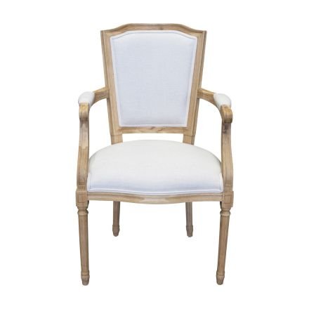 French Provincial Set of 2 Louis Linen Back Upholstered Dining Arm Chair Natural Oak