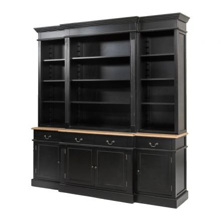 Hamptons Style Buffet and Hutch Sideboard Bookcase Cabinet with Drawers in Black White