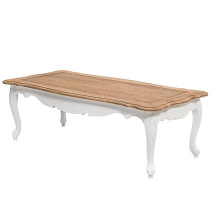 French Provincial Furniture Long Coffee & Tea Table in White with Natural Ash