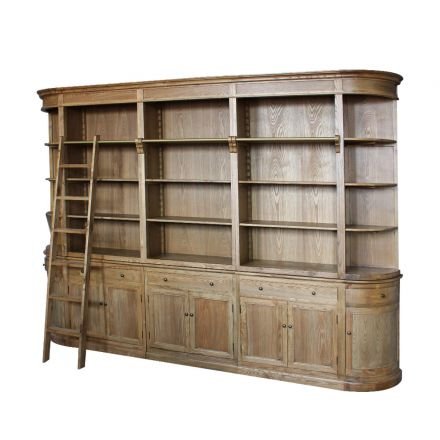 French Provincial Natural Oak Buffet and Hutch Bookcase Sideboard Cabinet with Ladder