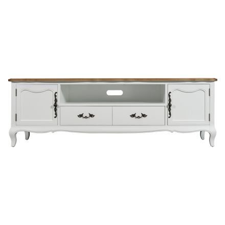 French Provincial Furniture Entertainment Unit TV Stand in White & Natural Ash Top