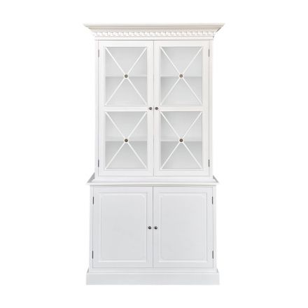 Hamptons Halifax Criss Cross Glass Door Display Hutch and Buffet Cabinet Bookcase in Black White
