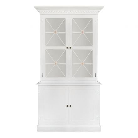 Hamptons Halifax Criss Cross Glass Door Display Hutch and Buffet Cabinet Bookcase in Black White