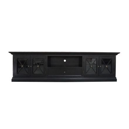 Hamptons Halifax Criss Cross Glass Door TV Entertainment Unit / Stand Black White