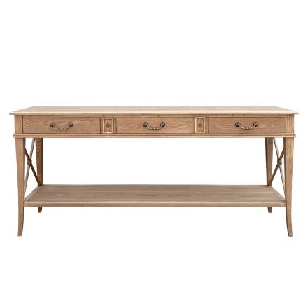 Hamptons Halifax Side Cross 3 Drawers Console Hall Table - Natural Oak