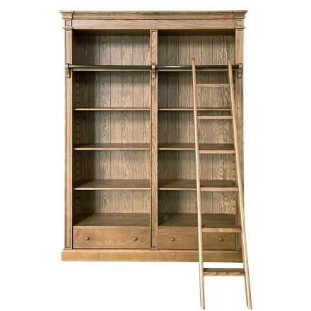 Hamptons Open Library Bookcase with Ladder 170cm Width in Natural