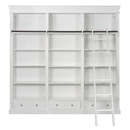 Hamptons Open Library Bookcase with Ladder White