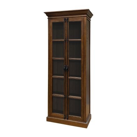 French Provincial Casement Double Door Glass Display Cabinet Bookcase