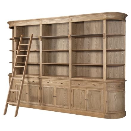 French Provincial Natural Buffet and Hutch Bookcase Sideboard Cabinet with Ladder