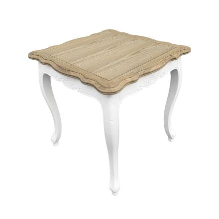 French Provincial Bed End Side Lamp Table in White with Natural Ash Top