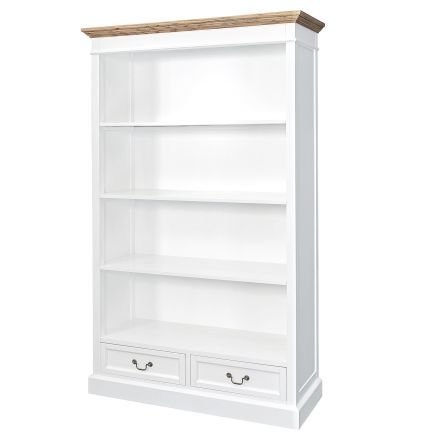 Hamptons Open Library Bookcase with 2 Drawers in BLACK or WHITE																		