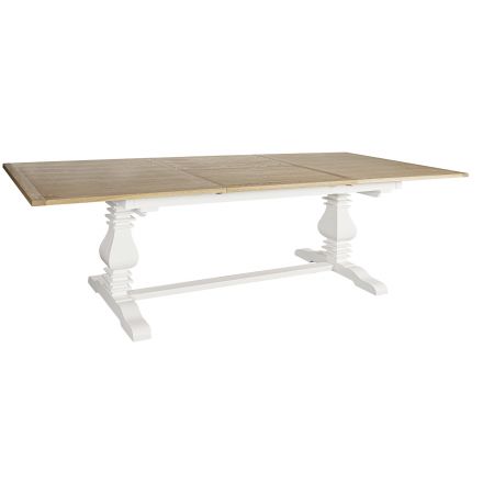 Hamptons 220cm - 320cm Rectangle Extendable Dining Table with White Trestle Leg with Ash Top