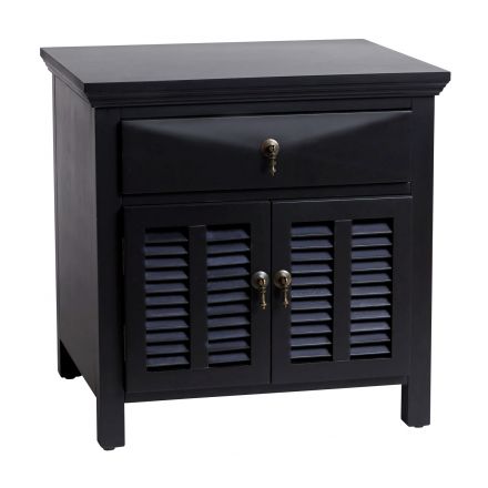 Hamptons Louvre Black Bedside Table 1 Drawer with Door 