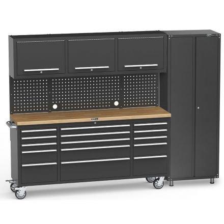 UltraTools Black 72" Mobile Work Bench with 15 Drawers Tool Chest & 3 Door Cabinet + 1 Standing Cabinet