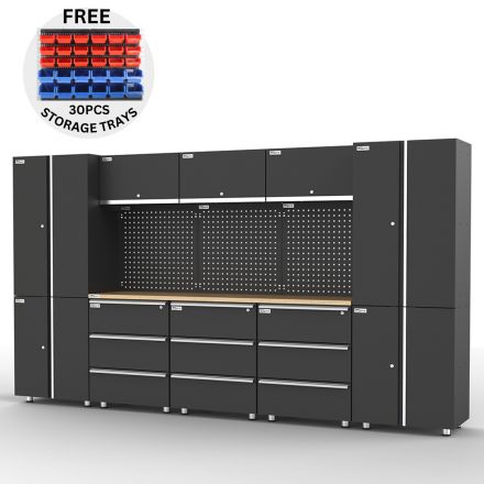 UltraTools 3380mm x 500mm x 1870mm Black Workshop Garage Storage Cabinet Set