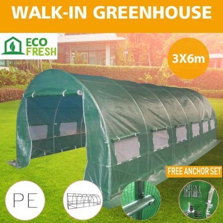 Greenhouse EcoFresh Walk in Greenhouses 6m x 3m x 2m Strong Galvanised Frame