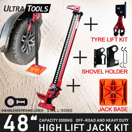 COMBO - High Lift 48" Farm Jack Kit Tyre Lift Kit + Shovel Holder + Jack Base + Handle Keeper