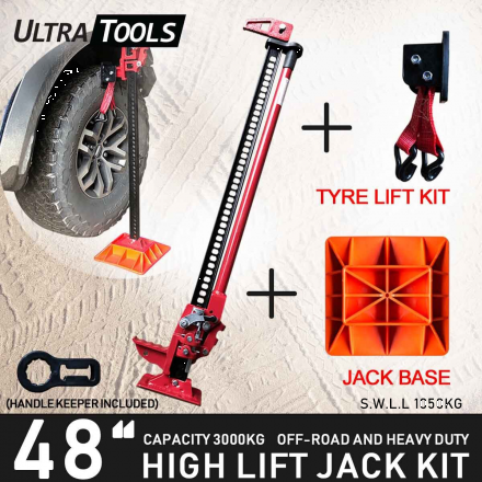 COMBO - High Lift 48" Inch Farm Jack Kit Tyre Lift Kit + Jack Base + Handle Keeper
