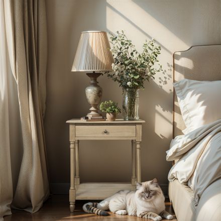 French Provincial Country Bedside Lamp Table Nightstand in Natural