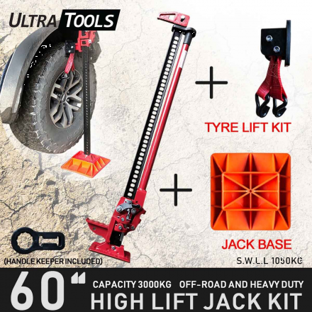COMBO- High Lift 60" Farm Jack Kit Tyre Lift Kit + Jack Base + Handle Keeper