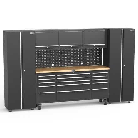UltraTools Black 72" Mobile Work Bench with 15 Drawers Tool Chest & 3 Overhead Cabinet + 2 Standing Cabinets