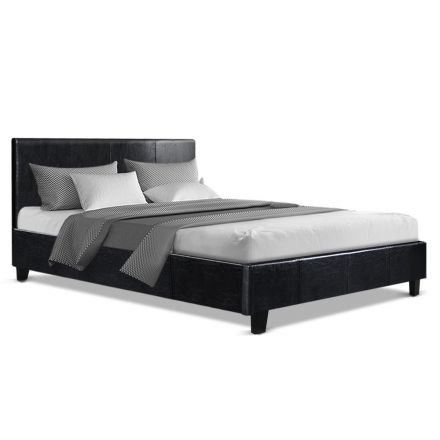 Double Pvc Leather Bed Frame Black