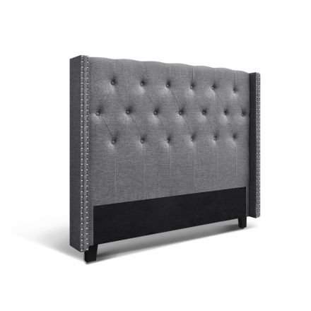 Queen Size Bed Head Headboard Bedhead Fabric Frame Base Grey Luca