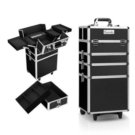 7 In 1 Portable Beauty Make Up Cosmetic Trolley Case Black