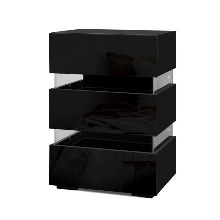 Artiss Bedside Table Side Unit Rgb Led Lamp 3 Drawers Nightstand Gloss Furniture Black
