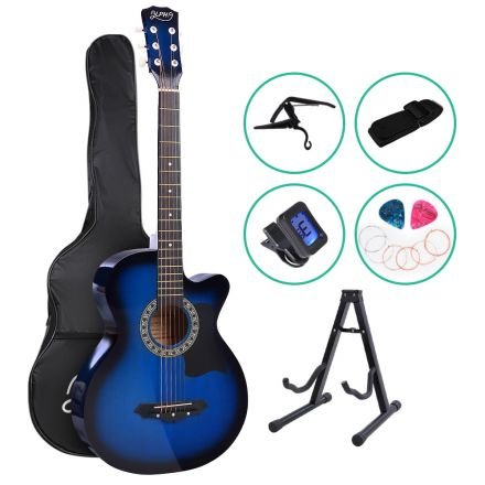 Alpha 38 Inch Wooden Acoustic Guitar With Accessories Set Blue