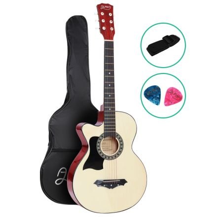 Alpha 38 Inch Wooden Acoustic Guitar Left Handed - Natural Wood