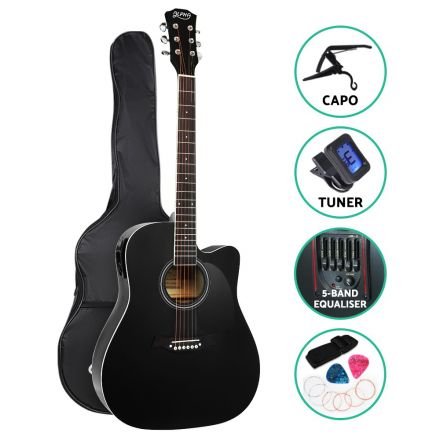 Alpha 41" Inch Electric Acoustic Guitar Wooden Classical Full Size Eq Capo Black
