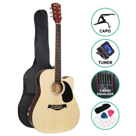 Alpha 41" Inch Electric Acoustic Guitar Wooden Classical With Pickup Capo Tuner Bass Natural
