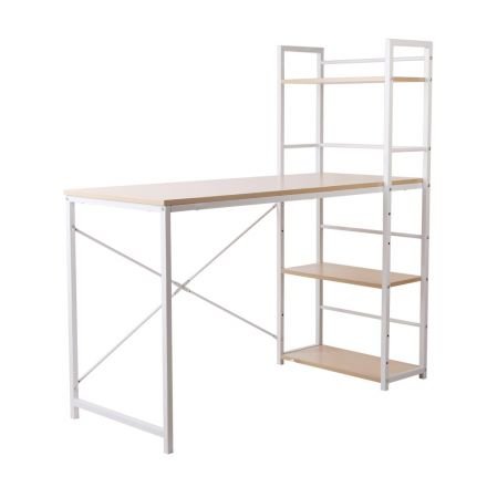 Artiss Metal Desk With Shelves - White With Oak Top