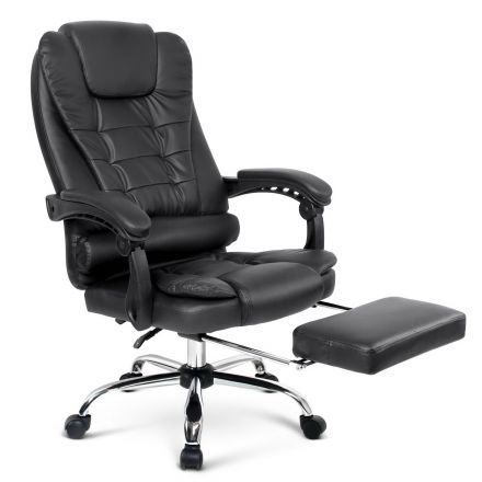 Pu Leather Office Chair With Foot Rest Black