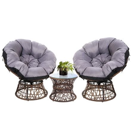 Gardeon Papasan Chair And Side Table Set- Broen