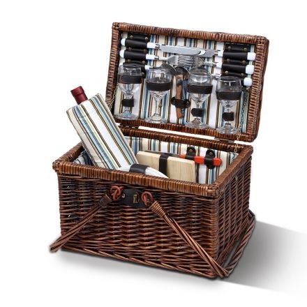 Alfresco Deluxe 4 Person Picnic Basket Set Folding Outdoor Insulated Liquor Bag