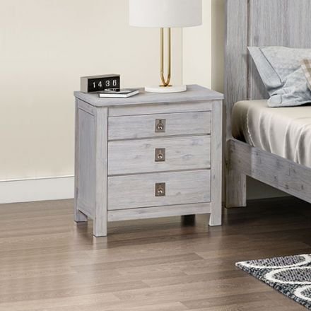 Bedside Table 2 Drawers Night Stand Solid Acacia Storage In White Ash Colour
