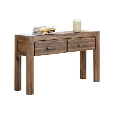Hall Table 2 Storage Drawers Solid Acacia Wooden Frame Hallway In Chocolate Color