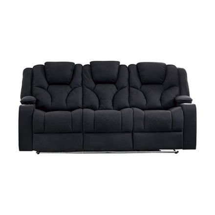 Electric Recliner Stylish Rhino Fabric Black Couch 3 Seater Lounge With Led Features
