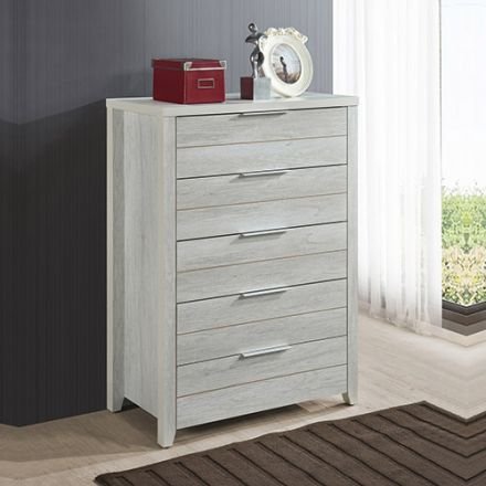 Tallboy With 5 Storage Drawers Natural Wood Like Mdf In White Ash Colour