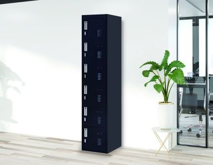Padlock-operated Lock 6-door Locker For Office Gym Shed School Home Storage Black