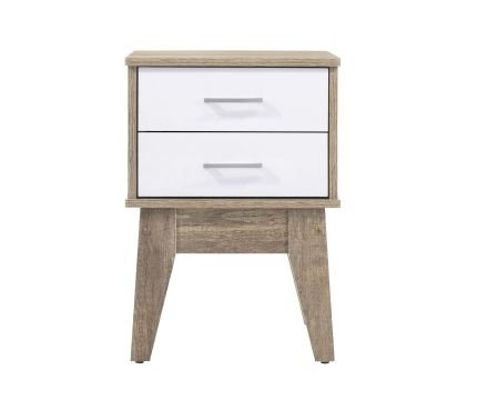 Wooden 2 Drawers Bedside Table In Light Oak Finish With White Accent