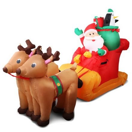 Jingle Jollys 2.2m Christmas Inflatable Santa Sleigh Ride Reindeer Deer Decor