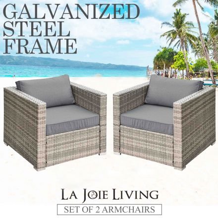 La Joie Set of 2 Single Armchair Outdoor Living Modular Sofa Rattan Furniture Lounge