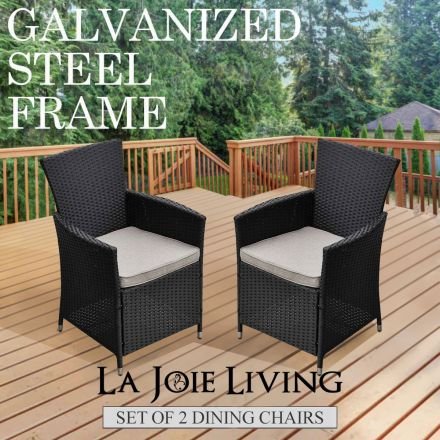 Malibu Set of 2 Outdoor Dining Chairs Furniture Rattan Steel Frame