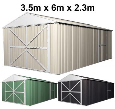 Garage Shed 6m x 3.5m x 2.3m (Gable) Double Barn Door Workshop with 4 Internal Trusses