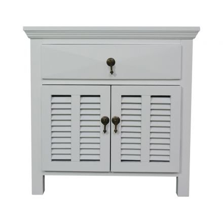 Hamptons Louvre White Bedside Table 1 Drawer with Door 