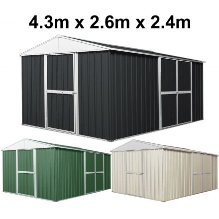 Garden Shed 4.3m x 2.6m x 2.4m Double Barn Door + PA Door  Extra Frame - 3 Frames Design